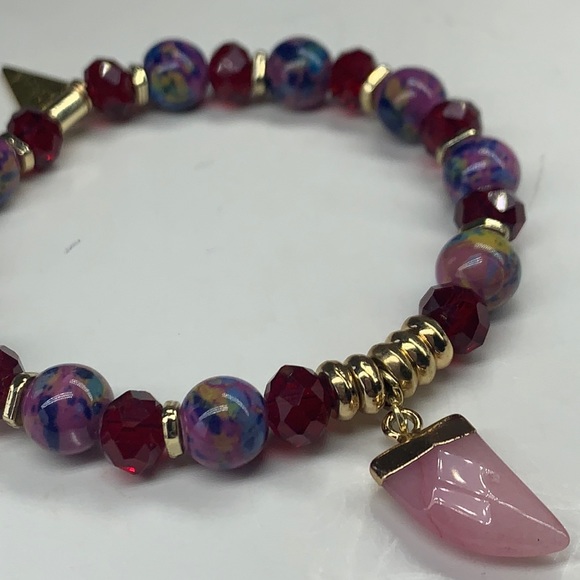 EUC Erimish Purple Me Stack 5 stretch bracelets- 2 charms magenta blue swirlbead - Picture 6 of 9